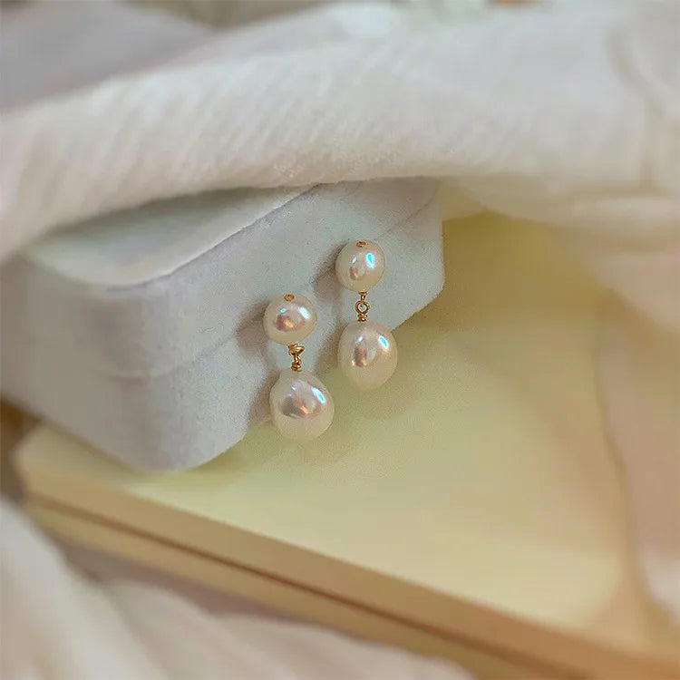 Simple Design Water Drop Natural Baroque Freshwater Pearl 925 Silver Needle Female Tassels Stud Earrings Wholesale Jewelry Gifts