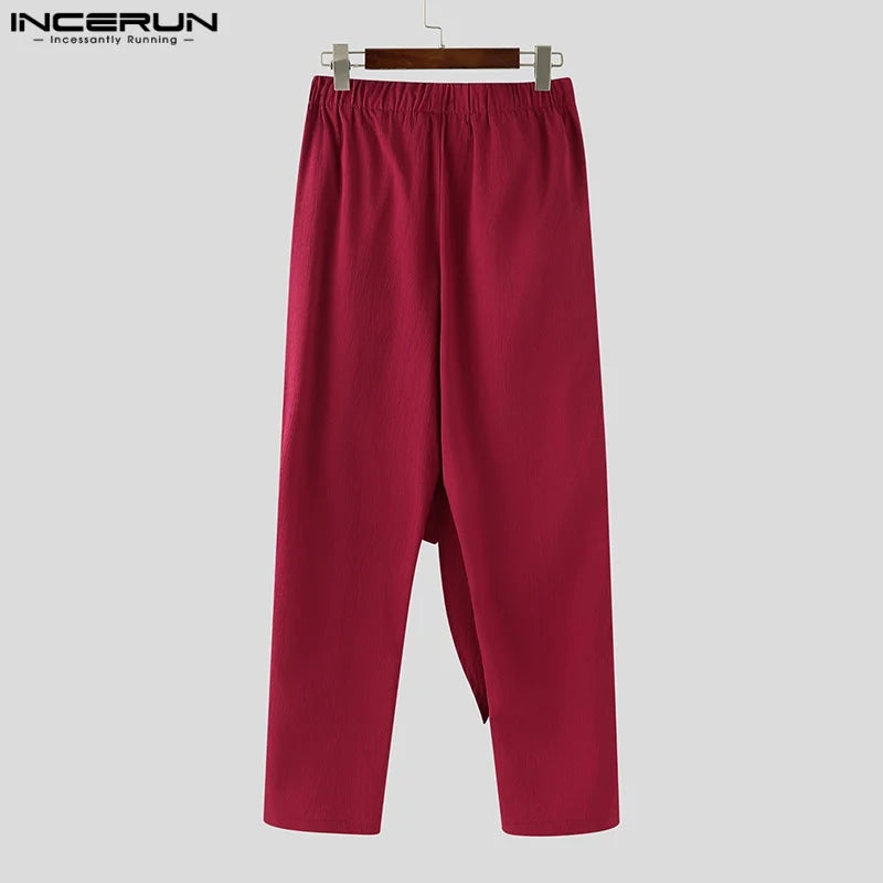 Mode INCERUN Somer Lente Mans Informele Broek Harembroek Geplooide Langbroek Straatdrag Oormaat Mansklere S-5XL