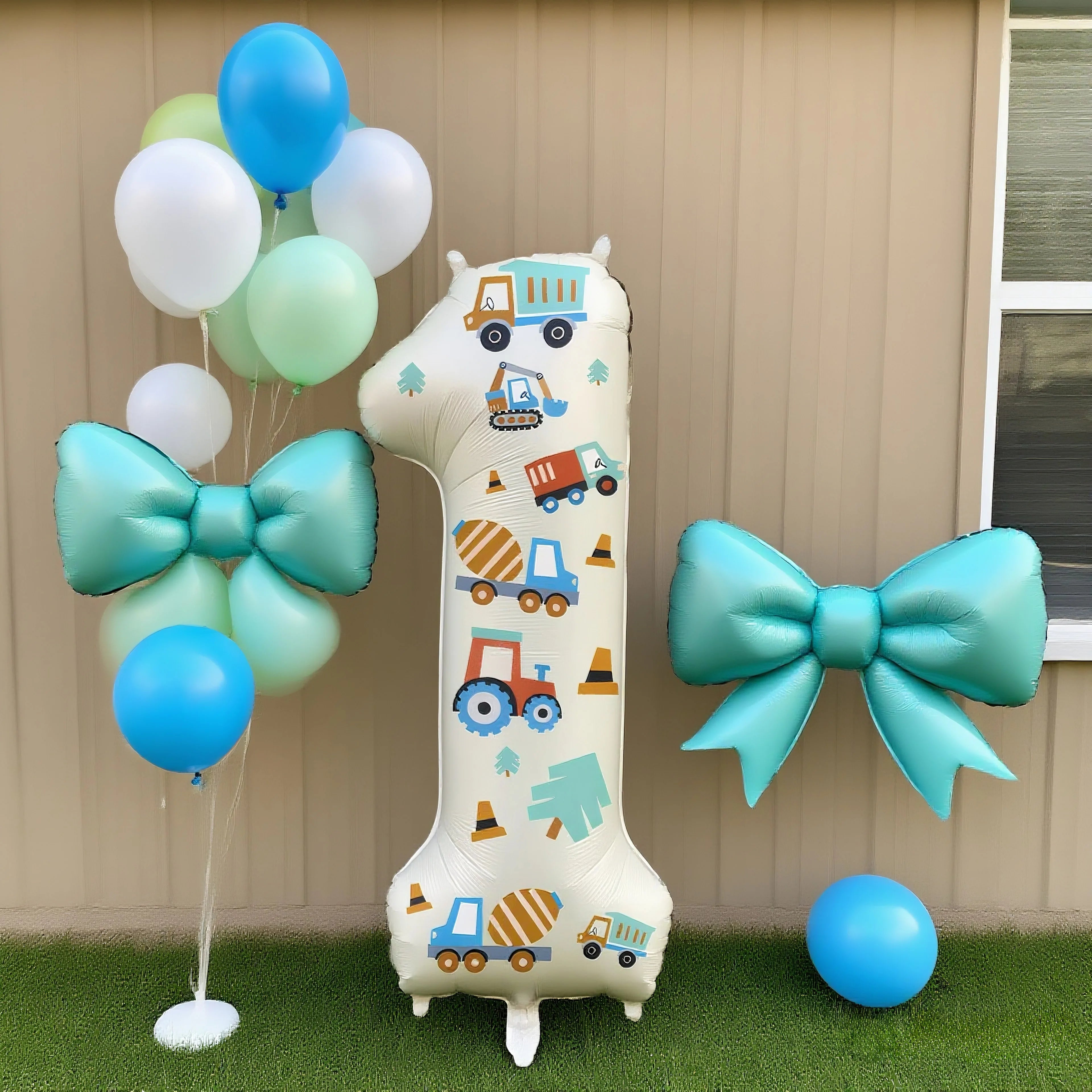32in Foil Number Balloons with Construction Vehicle Stickers, 0-9 for Birthday Party Home Decor, Graduation/Halloween/