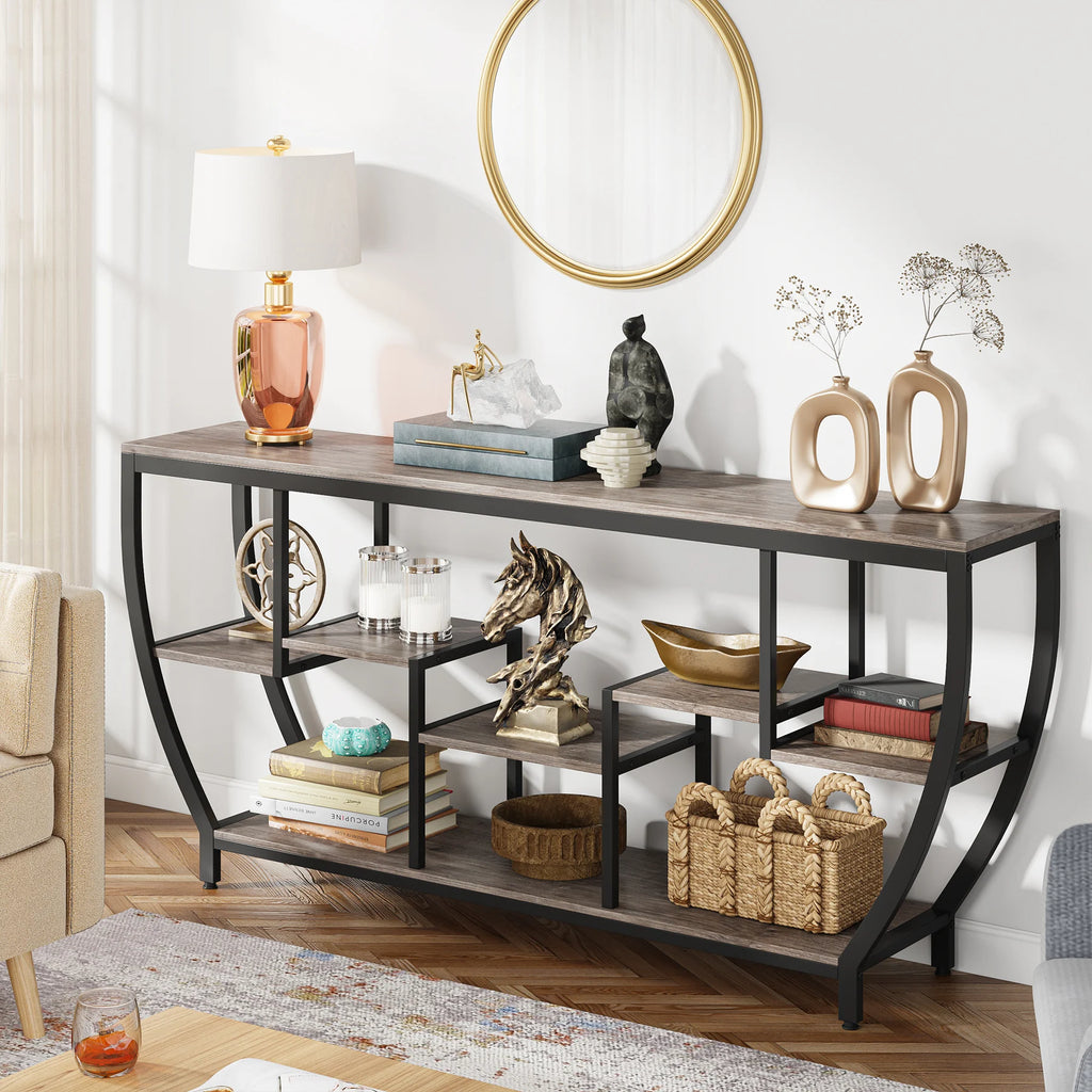 Tribesigns 70.9 Inch Long Sofa Table with Shelves, Rustic Console Table with Storage, Industrial Entryway Table TV Stand