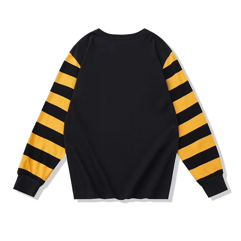 280G Heavyweight Dual Yarn Cotton Spring Fall Fashion Zebra Stripe T-shirt Men's Long Sleeve Casual Loose Tee Premium Basic Tops