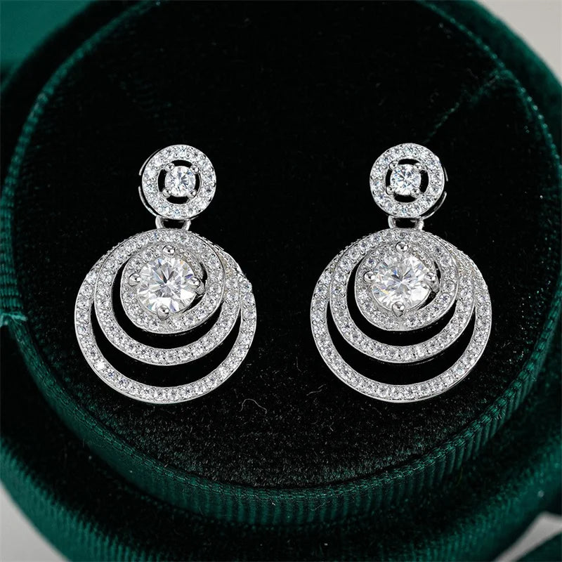 ZFSILVER Trendy s925 Silver Moissanite Classic Exquisite Design Round Circle Earring Charms Women Accessories Jewelry Gift KE104