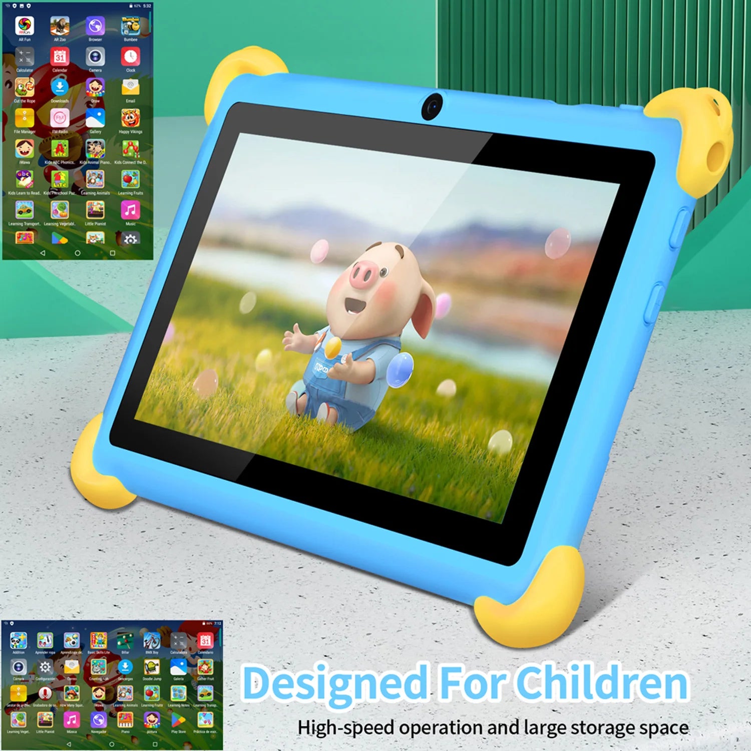 New 7 Inch 5G Pad Cartoon Pattern Kids' tablets Android Learning Education Tablet PC Kids-Proof protective Case Tablet 4000mAh