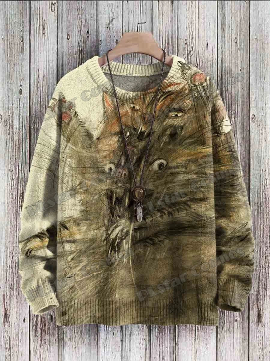 Abstract Art Girl Multicolor Pattern 3D Printed Men's Crewneck Knitted Pullover Winter Unisex Casual Knit Pullover Sweater ZZM47