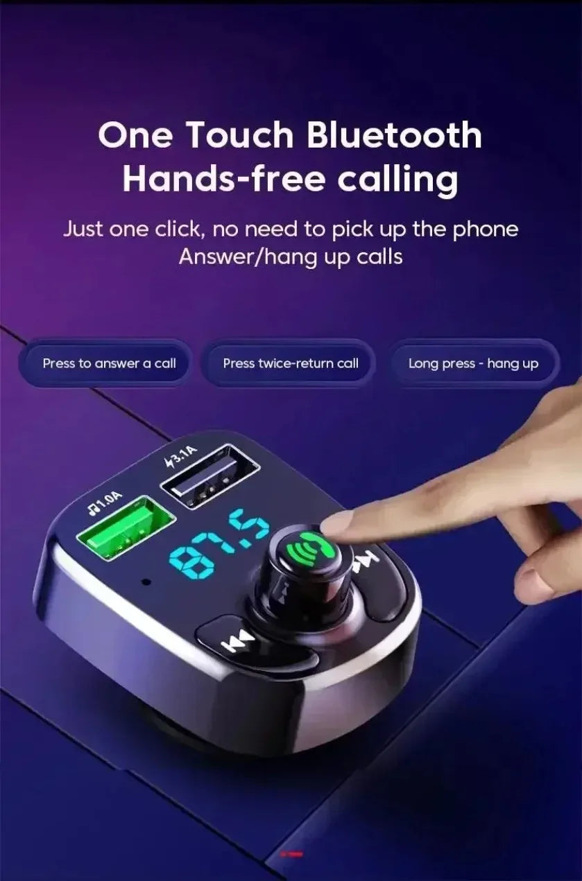 XIKCU LED MP3 Car Bluetooth FM Hands-Free Bluetooth-compaitable 5.0 Transmitter 3.1A QC3.0 PD Type C Dual USB Car Charger