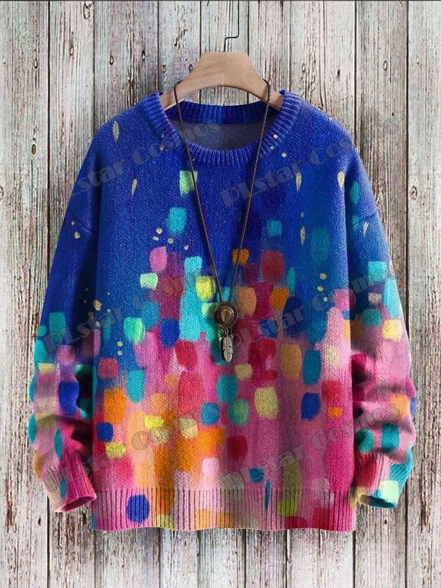 Abstract Art Girl Multicolor Pattern 3D Printed Men's Crewneck Knitted Pullover Winter Unisex Casual Knit Pullover Sweater ZZM47