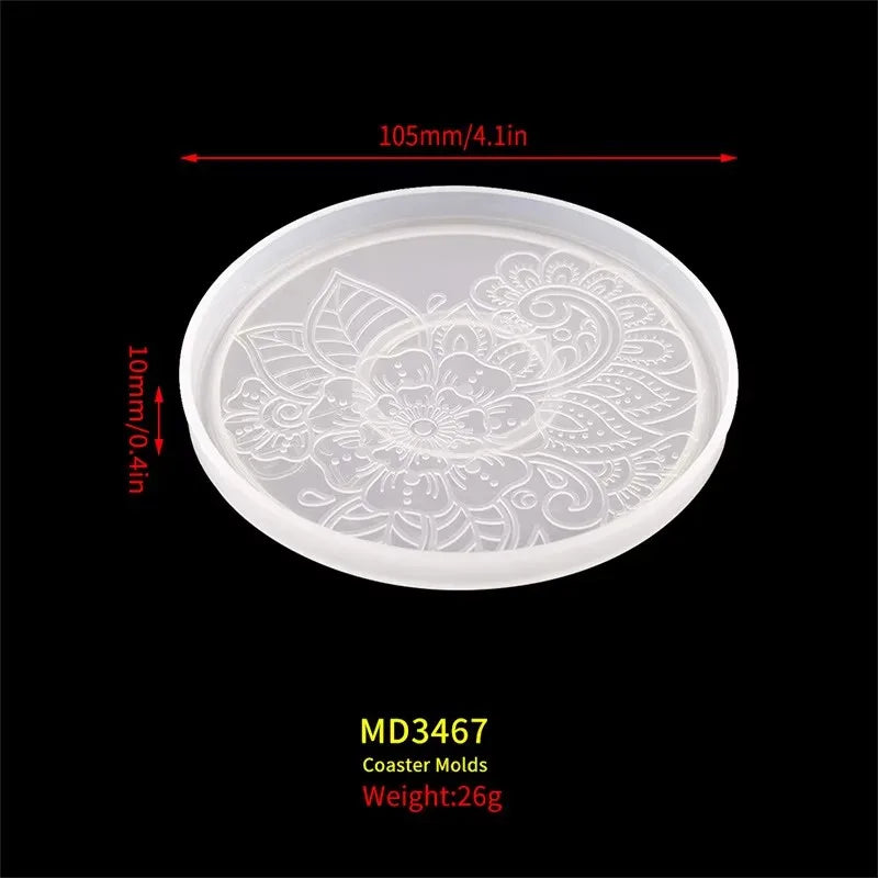 Round Coaster Silicone Mold Epoxy Resin Crystal Mold DIY Coffee Wine Glass Flower Coaster Plaster Concrete Home Decor Crafts