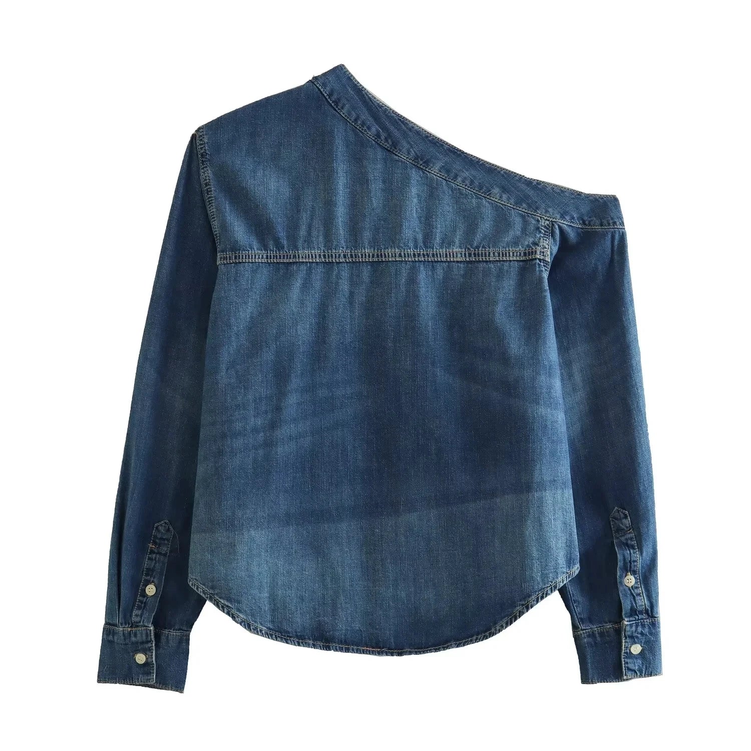 2025 Women's Denim Shirts Button Blouses Asymmetric's Shirts Tops