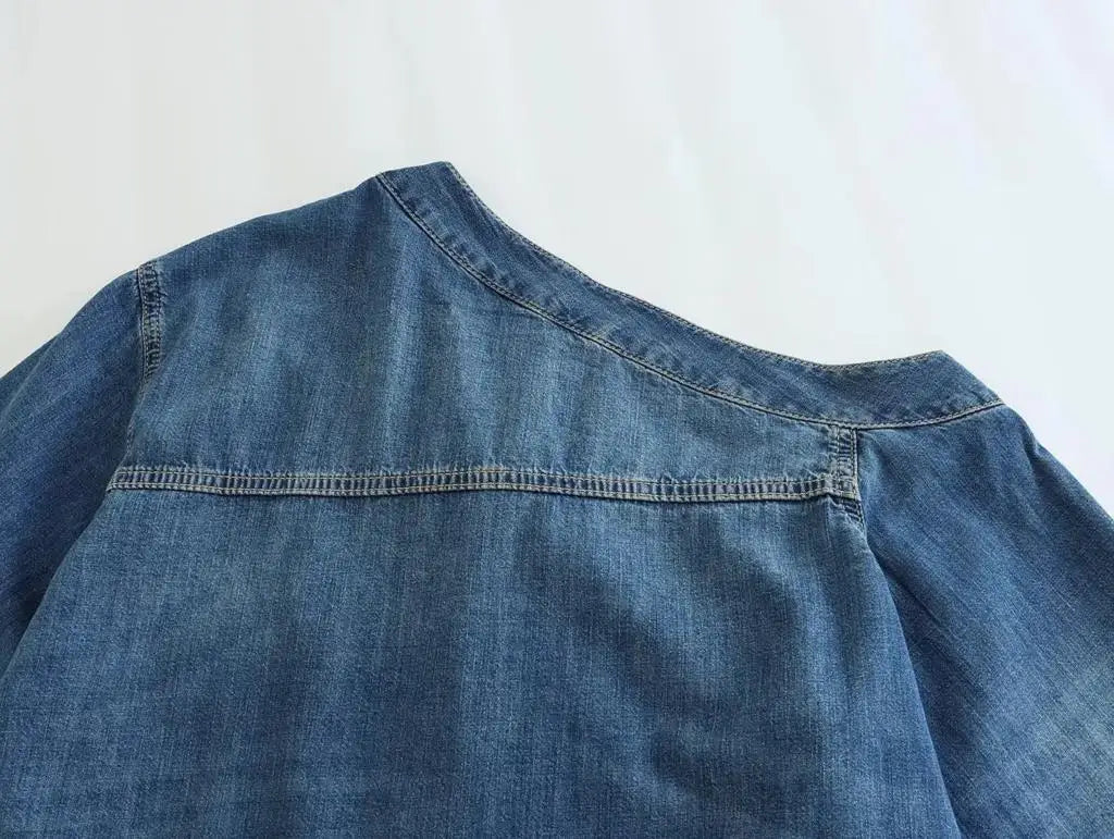 2025 Women's Denim Shirts Button Blouses Asymmetric's Shirts Tops