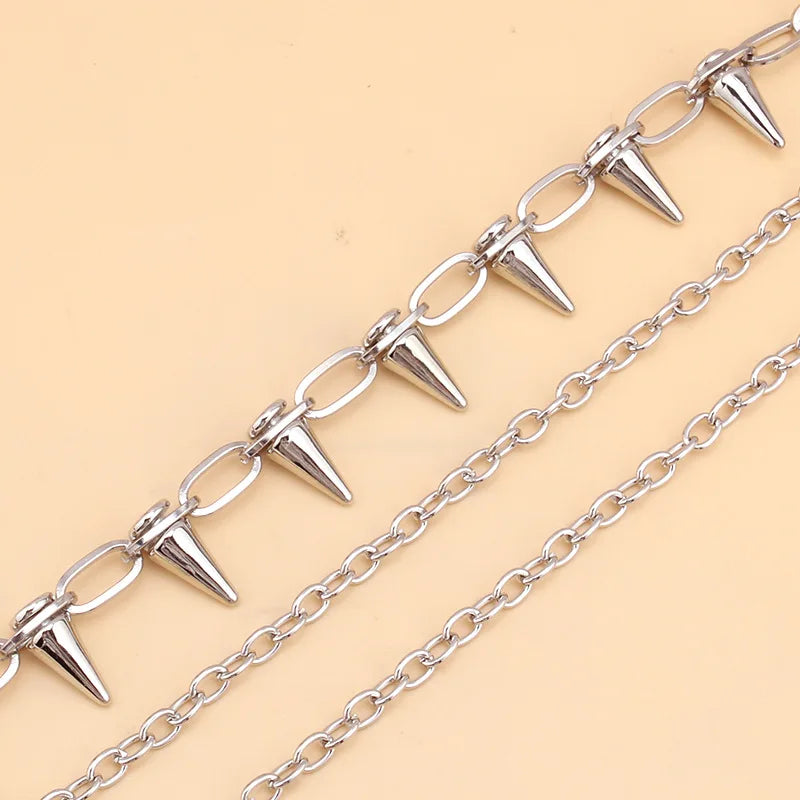 Layered Punk Steet Spike Rivet Metal Chain Keychains For Women Men Pants Jeans Biker Goth Rock Belt Chains Jewelry Accessories