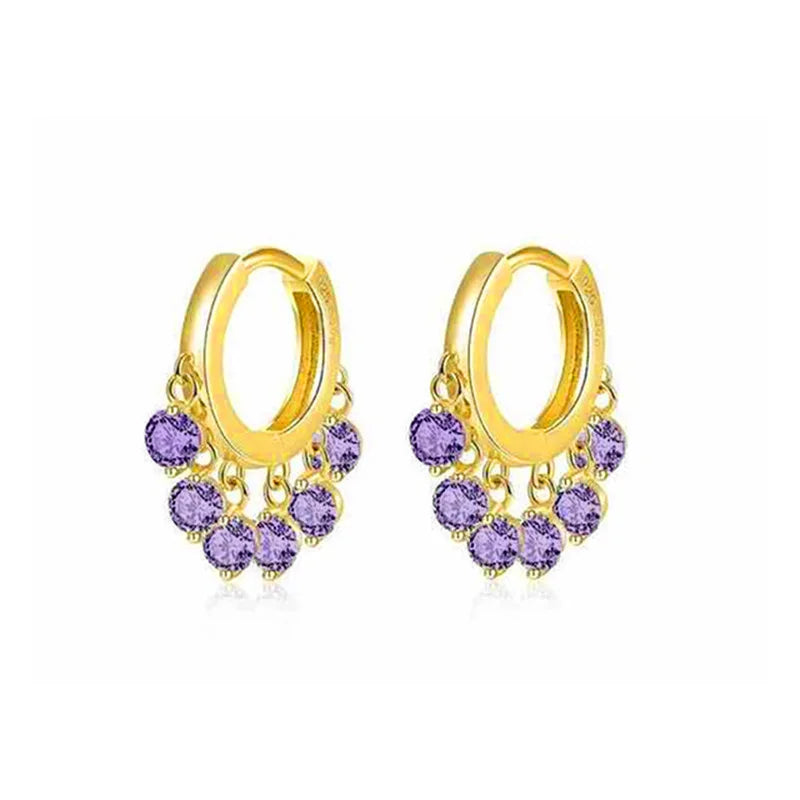 ENSHIR Colorful Cubic Zircon Tassel Hoop Earring for Women Dainty Gold Color Earrings Jewelry Wholesale
