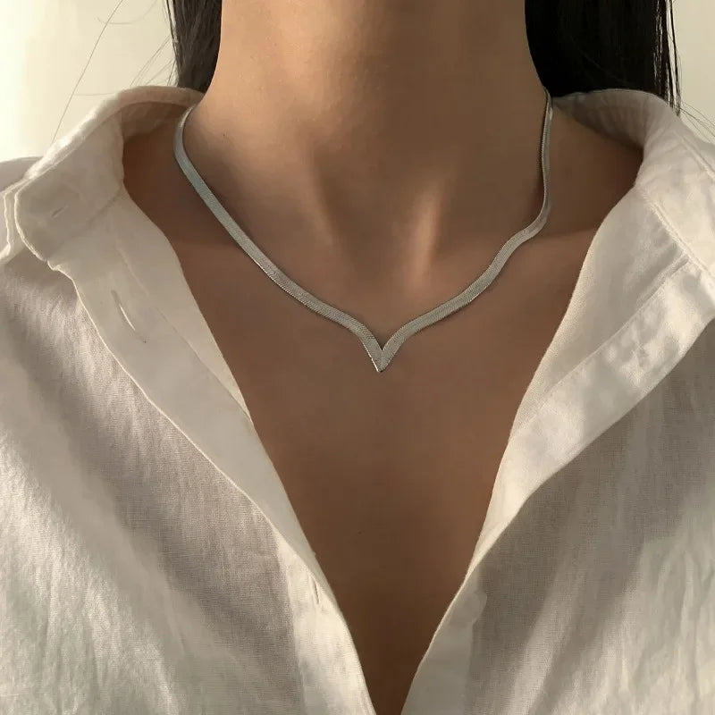 Korean Fashion Flat Snake Chain choker Herringbone Necklace for Women 2023 Jewelry Charm Party Neck Necklace Party Gift Collares
