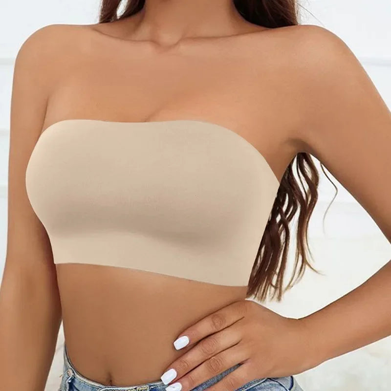Women Tube Strapless Bra Chest Wrap Bandeau Unlined Seamless Breathable Comfortable Anti-skidding Ice Silk Bra Underwear Tops