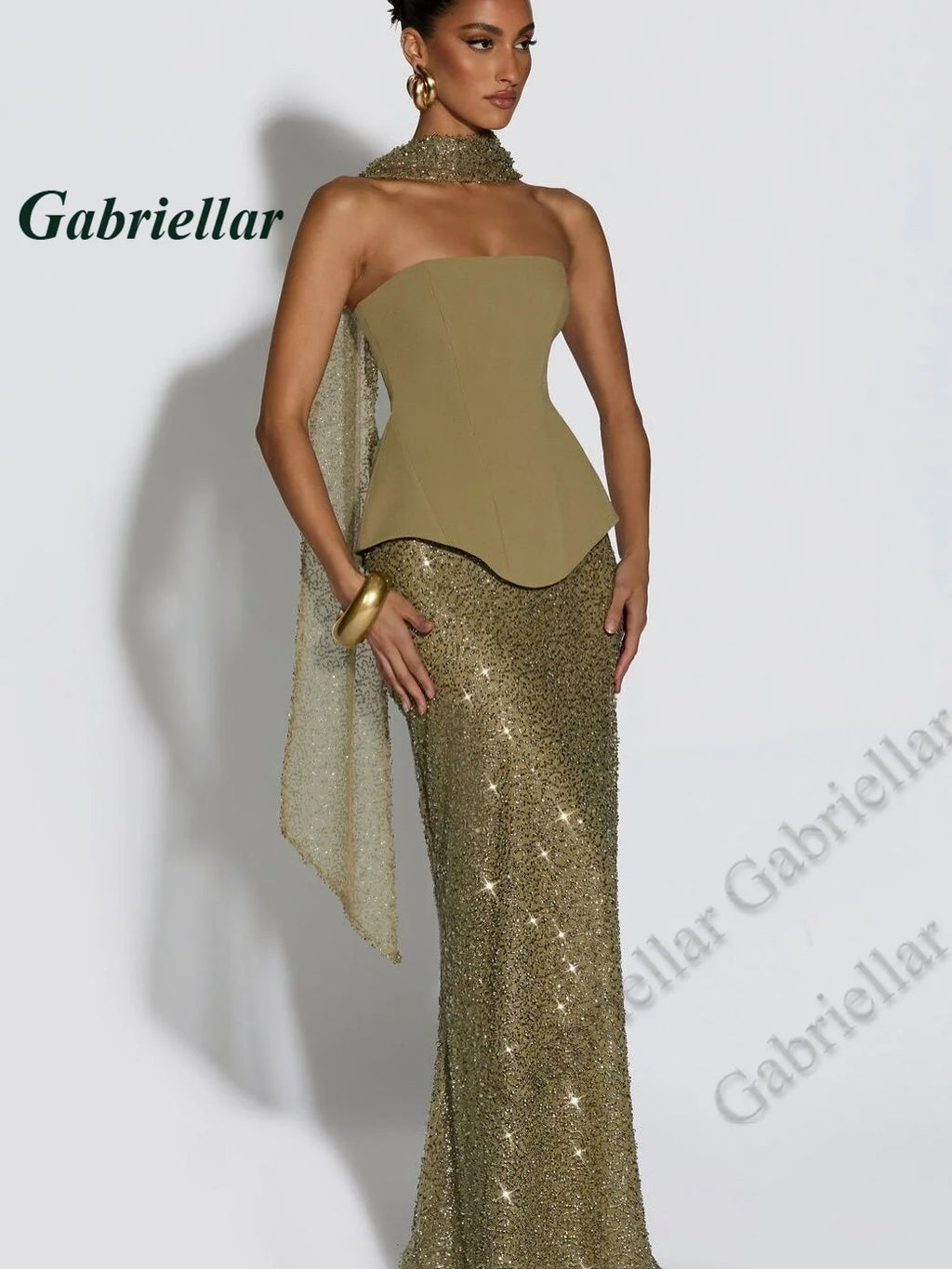 Gabriellar Fancy Bling Tulle Prom Dresses for Women Sequins and Beads Sleecveless Lacing up Special Occasion Gown Customized