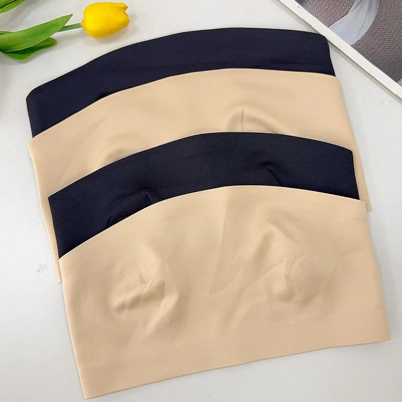 2025 Fashion Women Tube Tops Strapless Bra Black Skin Chest Wrap Bandeau Unlined Seamless Breathable Comfortable Underwear Tops