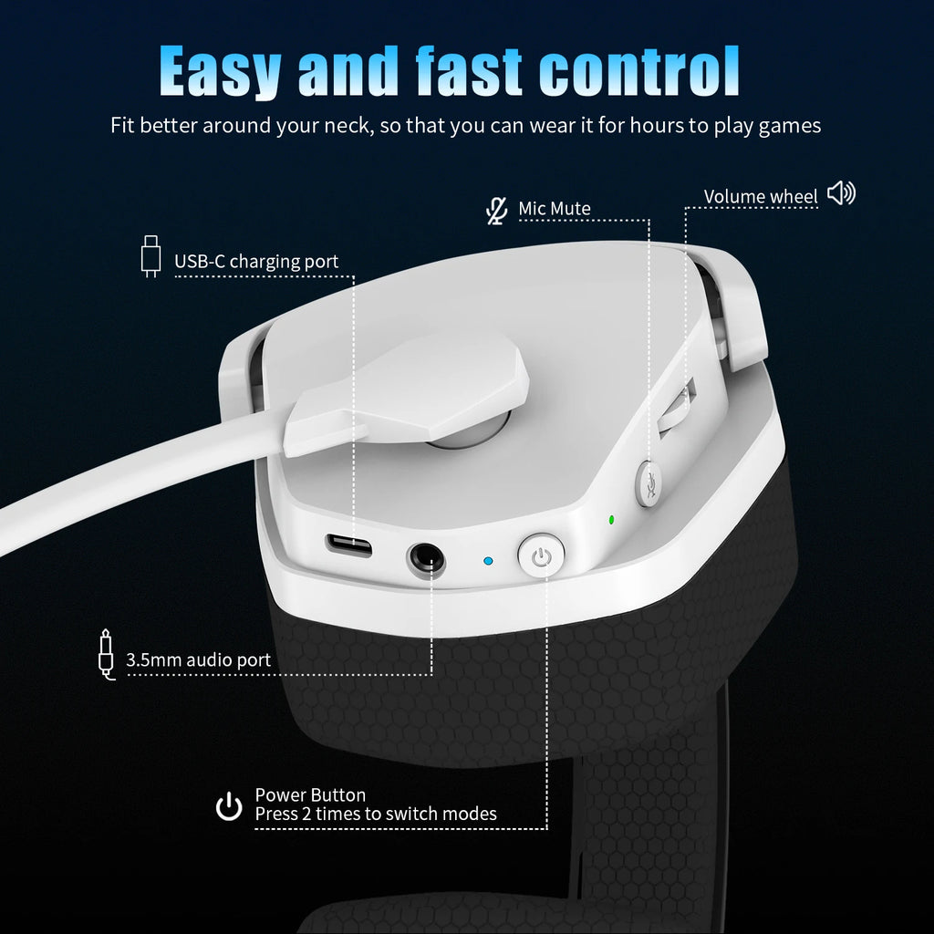 NUBWO G06 Dubbele Draadlose Speletjie-koptelefoon met Mikrofoon vir PS5, PS4, rekenaar, selfoon, Switch, 2.4GHz Bluetooth 5.3 Speletjie-oorfone