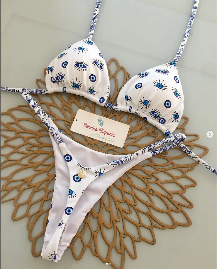 2026 New Sexy Prints Mciro Bikini Set Women Holiday Swimsuit Lace-up Swimwear 2 Piece Set Backless Biquine Brasileiro Beachwear