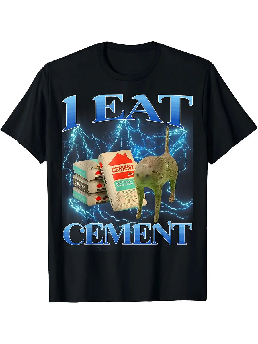 Funny Cat and Cement Sack Graphic T-Shirt for Men