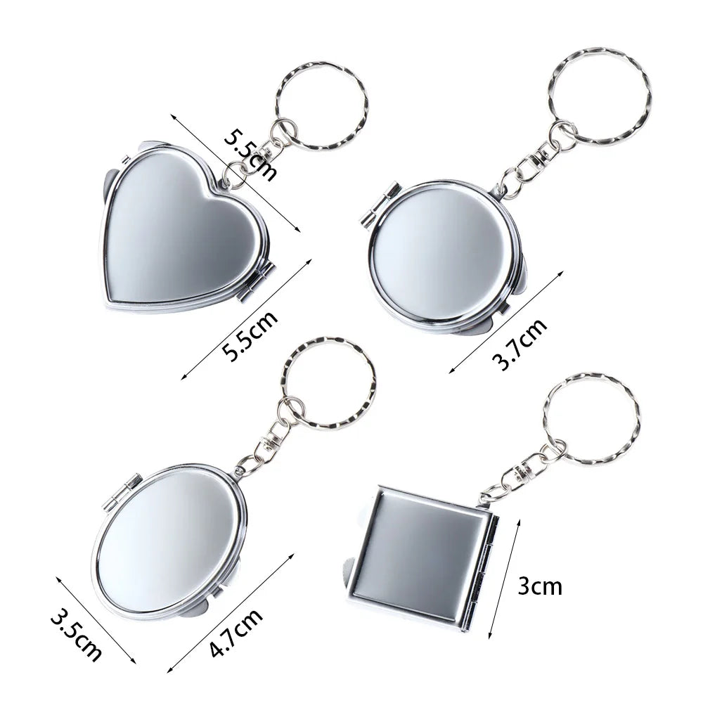 Portable Mini Folding Mirror Key Chain Round Heart Oval Sqaure Shape Pocket Compact Makeup Cosmetic Mirror With Key Ring