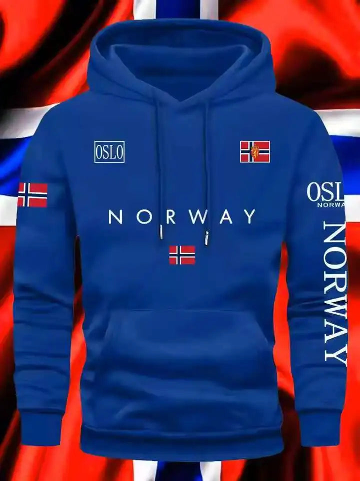 NORWAY printing Autumn winter models Men's Fleece windproof Warm Cotton Oversized Hoodie Outdoor Commuter Men's High Elastic top