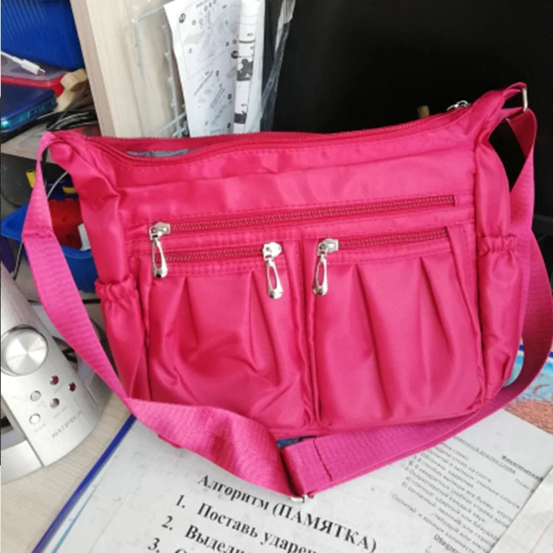 Large Capacity Waterproof Nylon Shoulder Bag Multi-Pocket Crossbody Bag Female Bag Shopping Travel Lady Handbag Leisure Purse