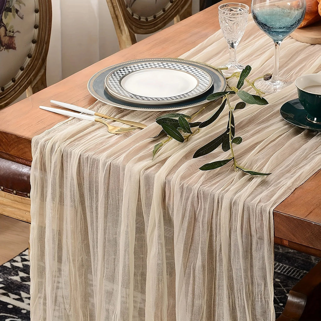 1pc Boho Style Cheesecloth Table Runner - Long Gauze Sheer RomanticTable Runner For Weddings, And Scene Decor Home Decor