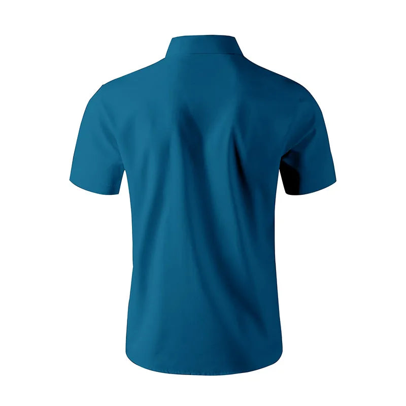New Men's Business Casual Solid Color Short Sleeved Shirt for Summer Fashion No Ironing Comfortable and Versatile Top