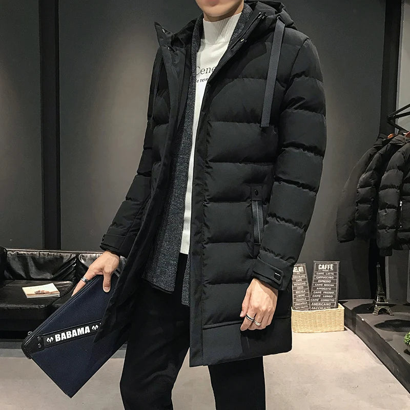 Men's Mid-Length Thickened Winter Jacket Duck down Cotton Coat Warmth Style 2023 New Fashion Trend Youth Casual Cleanfit
