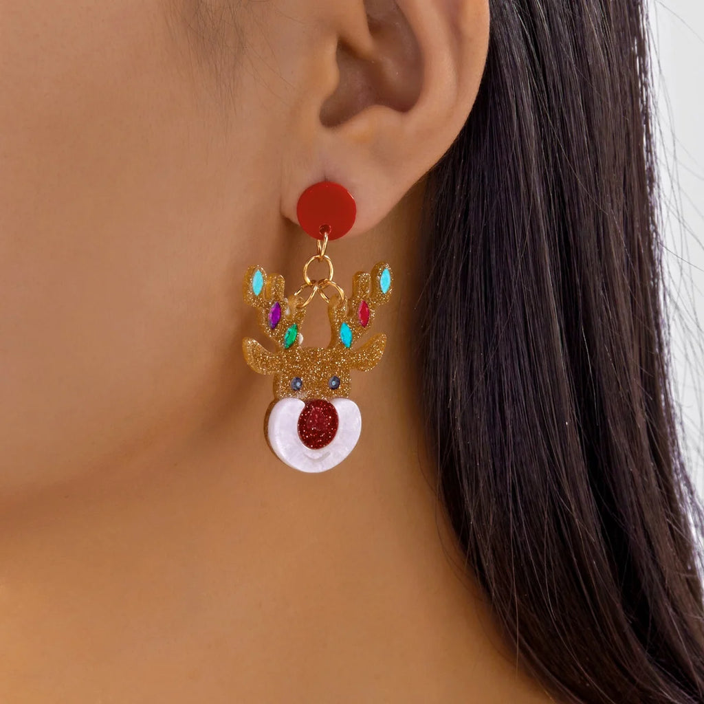 Christmas Acrylic Heart Santa Claus Deer Candy Crutch Xmas Tree Soldier Drop Earrings Cute Holiday Jewelry For Women Men Gifts