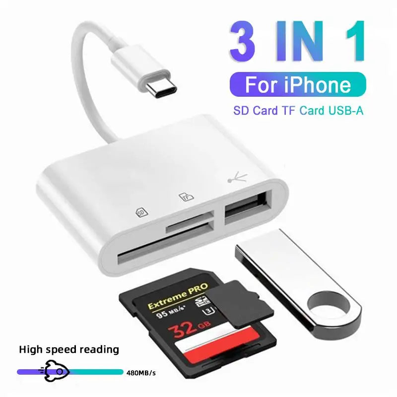 USB C SD Card Reader for Phone Type C 3 in 1 SD TF CF Card Reader Type C CF Card Reader Adapter Camera Card Reader Plug and Play