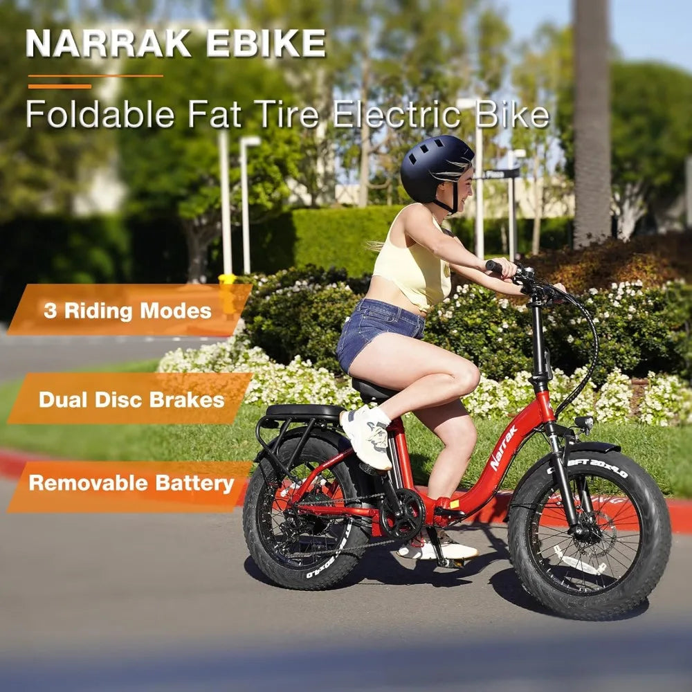 Fat Tire Folding Electric Bike 48V 624Wh Removable Battery 1100W Motor 20mph Suspension Step-Thru Frame, Custom