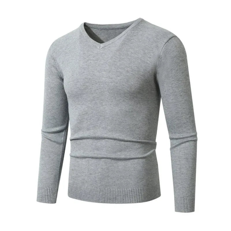 Men's Pullover V Neck Knitted Sweaters Solid Color Long Sleeve Jumper Lightweight Casual Business Pullover Slim Fit Sweater