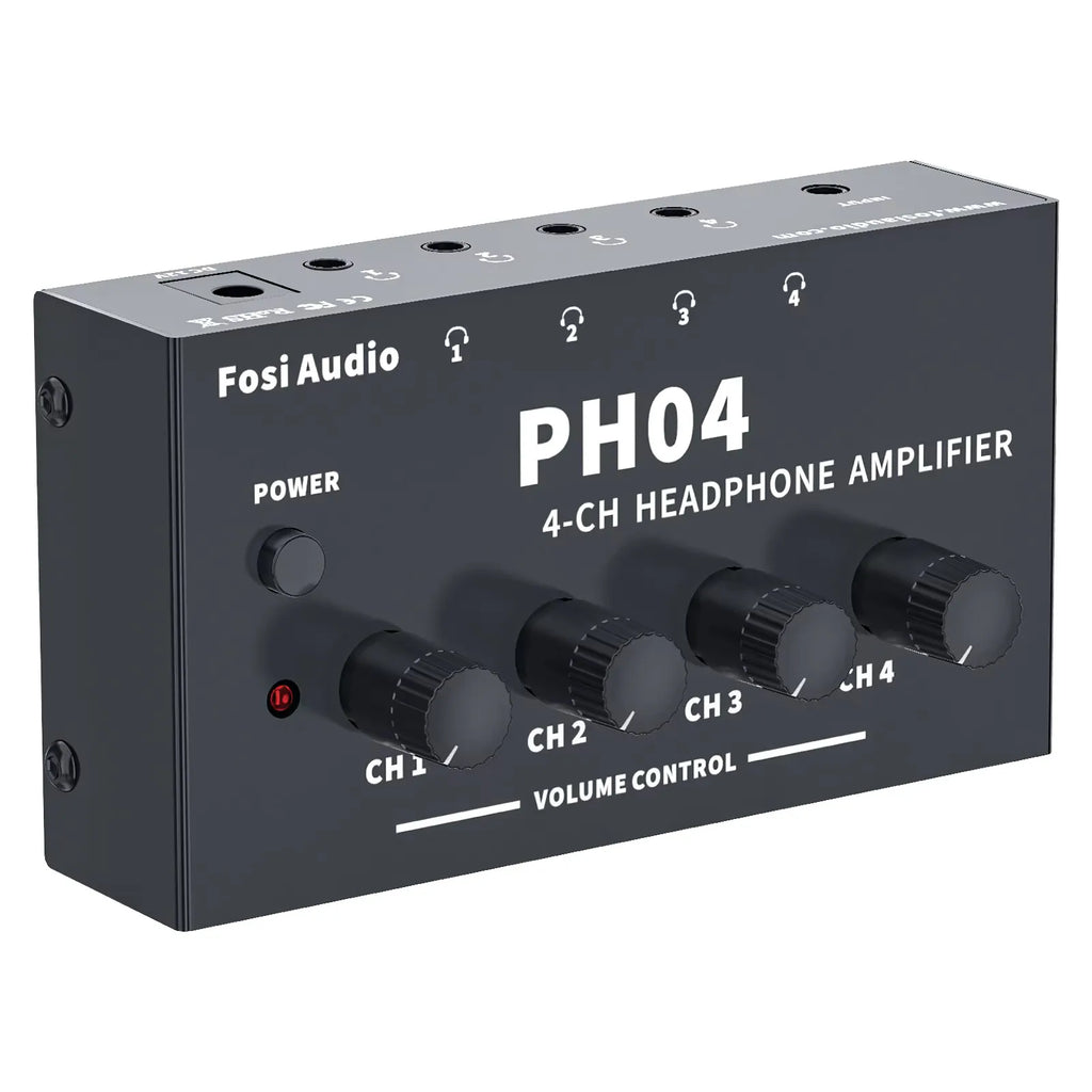 Fosi Audio PH04 4CH Headphone Amplifier Metal Stereo Audio Amp Ultra-Compact Portable Headphone Splitter Preamplifier for Studio