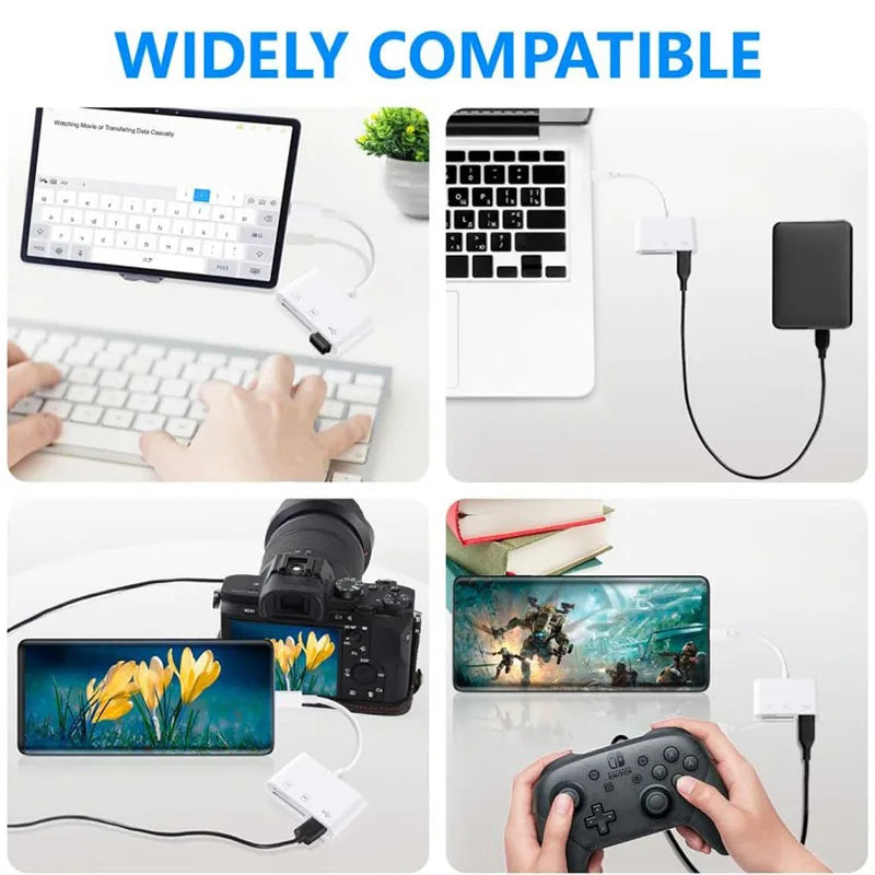 OTG 3 in 1 TF SD Card Reader Data Transmission Splitter Camera Reader Adapter for iPhone 15 14 13 12 11 XR Pro Max XR Android