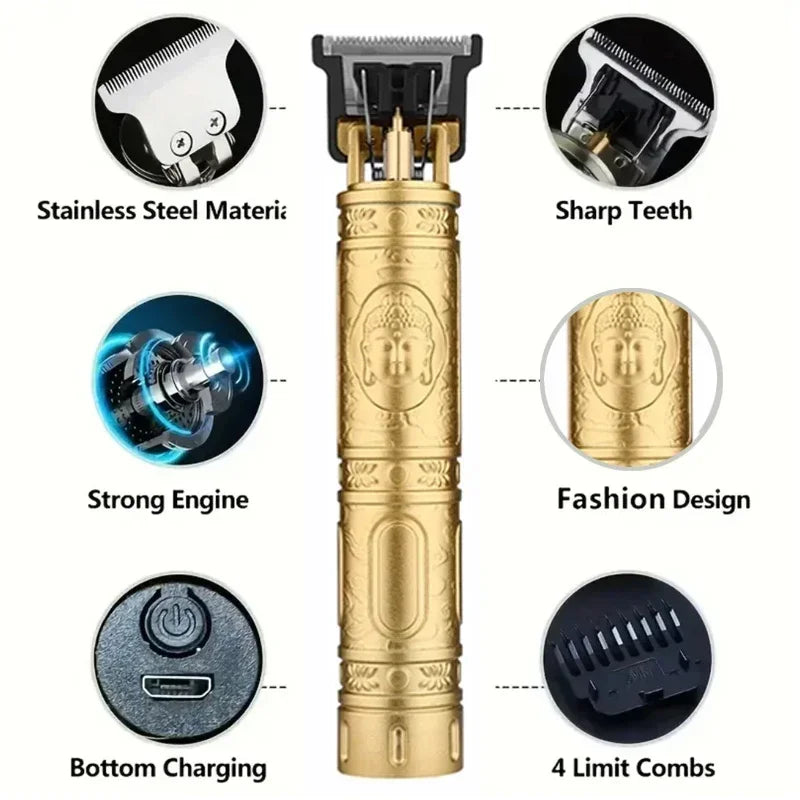 T9 Carving Vintage Hair Clipper For Mens Grooming Essential Tools USB Fast Rechargeable Beard Hair Trimmer Provide Precise Shave