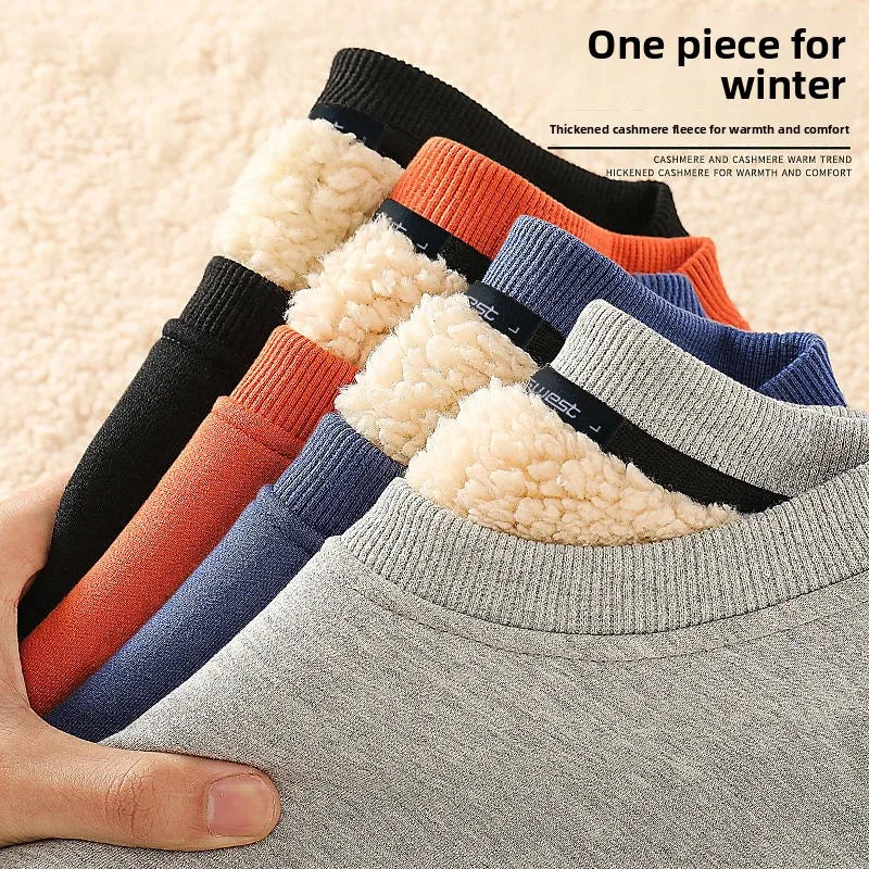 Lamb Velvet Hoodie Men's Thickened Fleece round Neck Casual Versatile Teenage Warm Top Lamb Velvet Jacket Winter Fashion