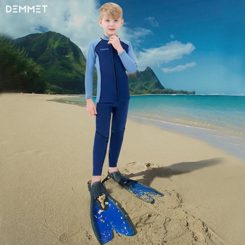 Kids Neoprene Diving Surfing Suit Split Long Sleeve Wetsuit Girls Thick Swimsuit Boys Rash Guards Swimwear Keep Warm Clothes