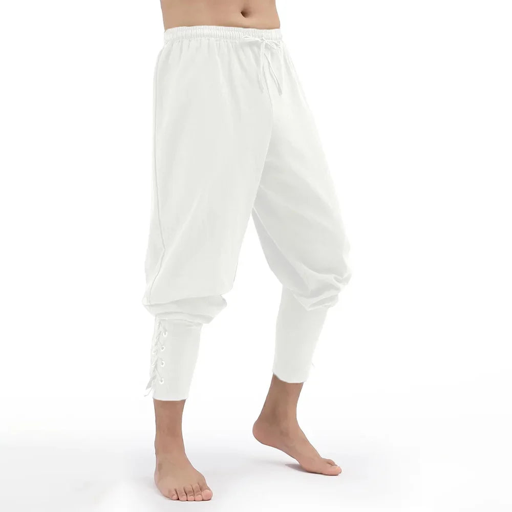 Men's Spring Summer Vintage Men's Medieval Viking Cotton Linen Trousers Halloween Fashion Vintage Men's Bottoms