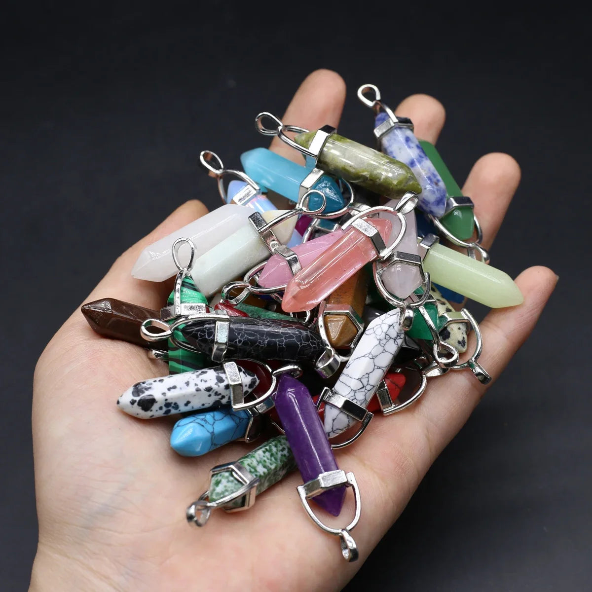 12pcs Natural Stone Pendant Mix Colors Women Natural Jewelry Charms fit DIY Necklace Making Wholesale Multiple Shapes