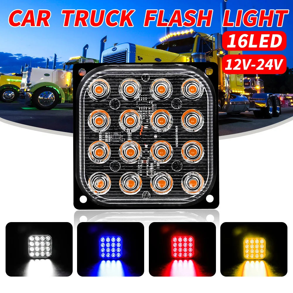 1x Truck 12V 24V 16smd LED Strobe Warning Light Strobe Grille Flashing Lightbar Car Beacon Lamp Amber Yellow White Traffic Light