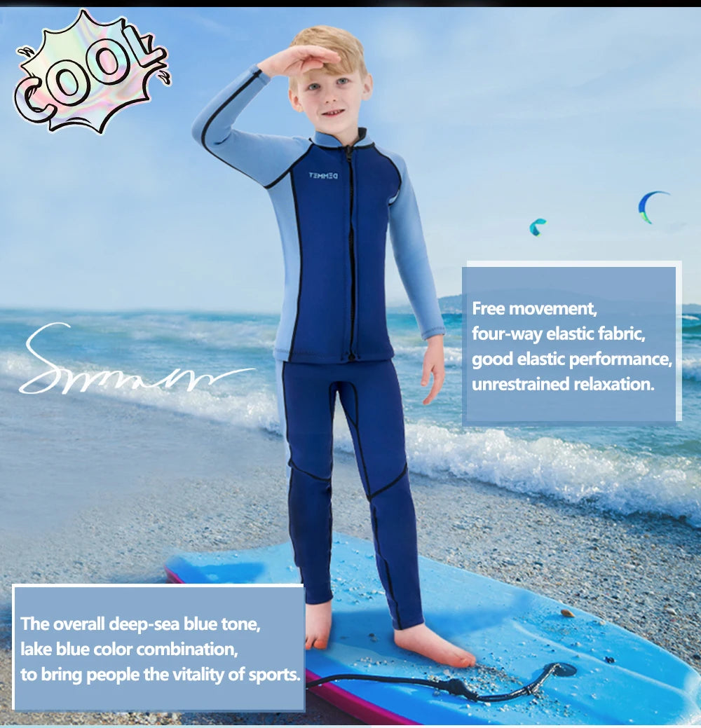 Kids Neoprene Diving Surfing Suit Split Long Sleeve Wetsuit Girls Thick Swimsuit Boys Rash Guards Swimwear Keep Warm Clothes