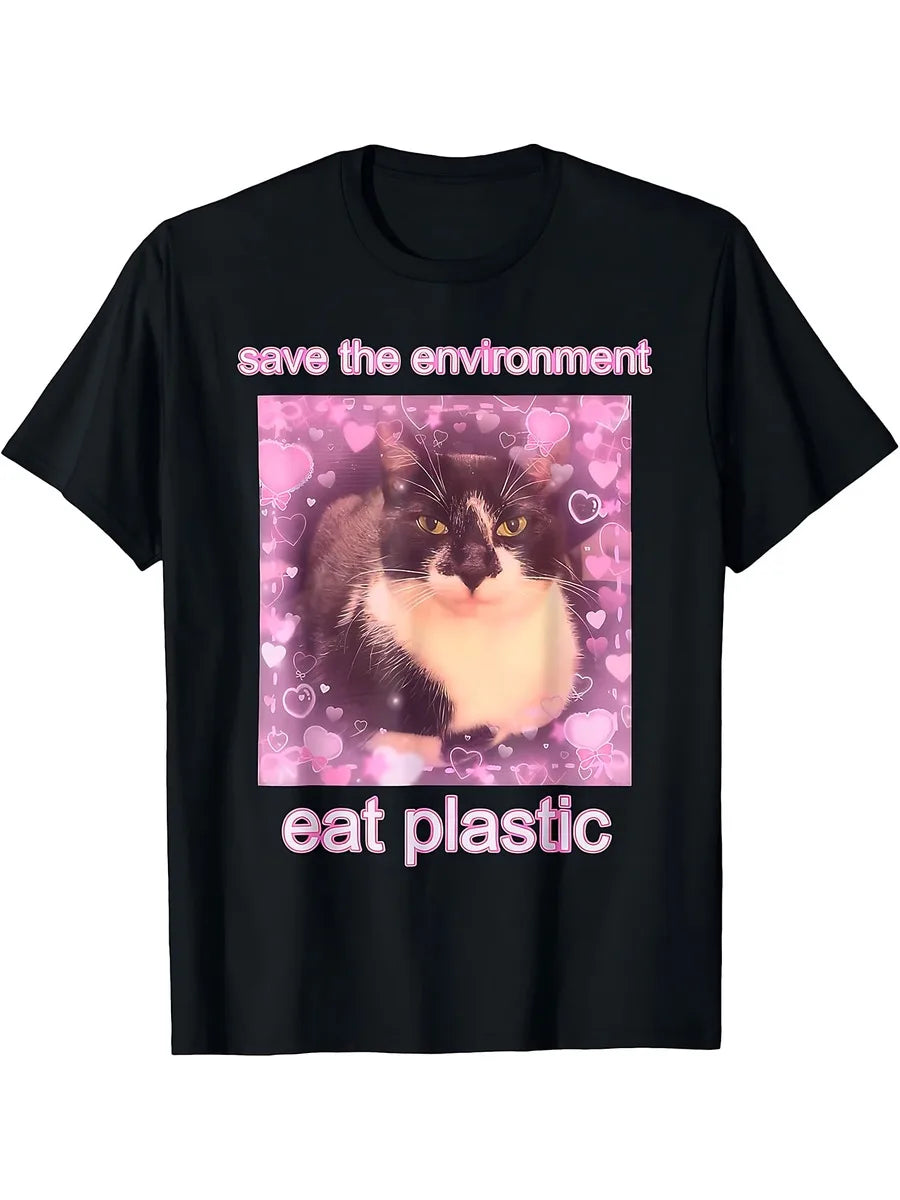 Funny Cat and Cement Sack Graphic T-Shirt for Men