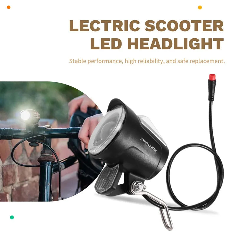 36/48V E-Bike Light Electric Scooter LED Headlight 5W Waterproof Lamp Motorcycle Bicycle Flashlight