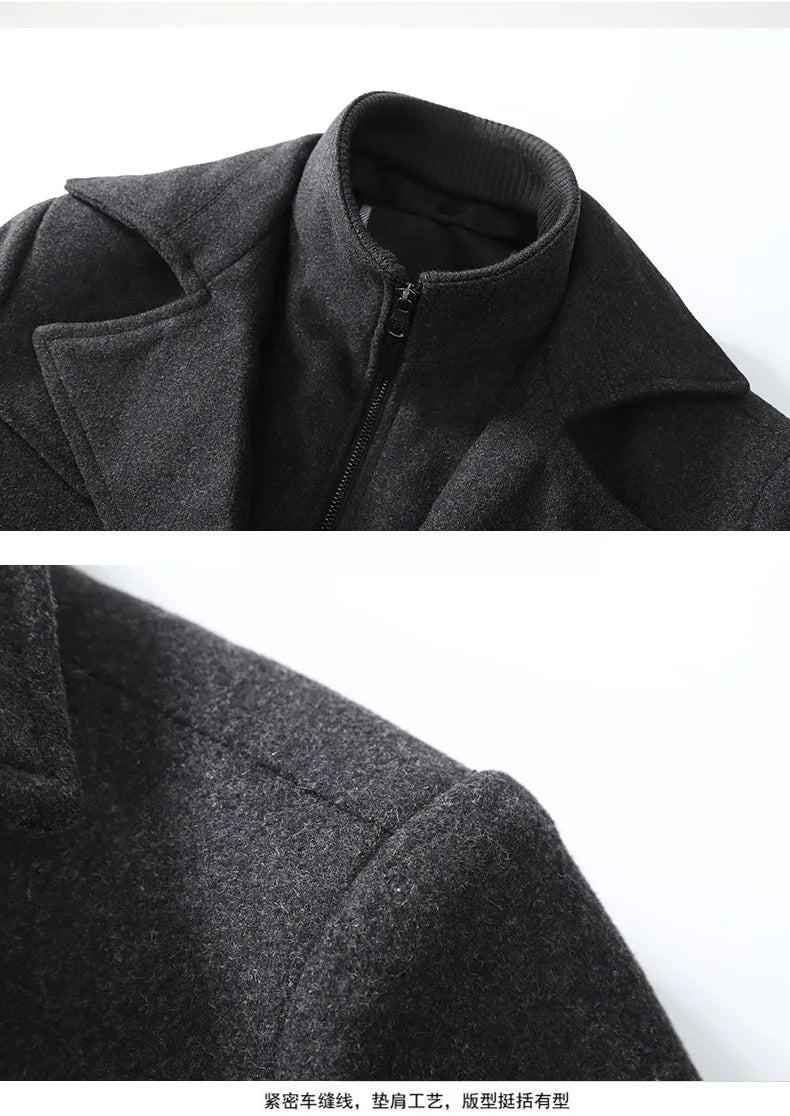 2025 Autumn Winter Middle-aged Coat Men Fashion Double Collar Cold-resistant Business Overcoat Thickened Wool Coat Men Clothing