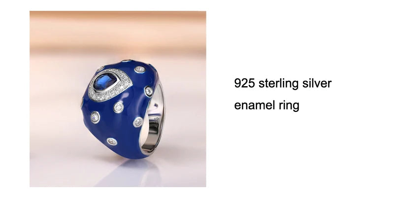 Laya 925 Sterling Silver Retro Style Shining Zircon Synthetic Crystal Blue Enamel Clip Earrings Ring Sets For Women Jewelry