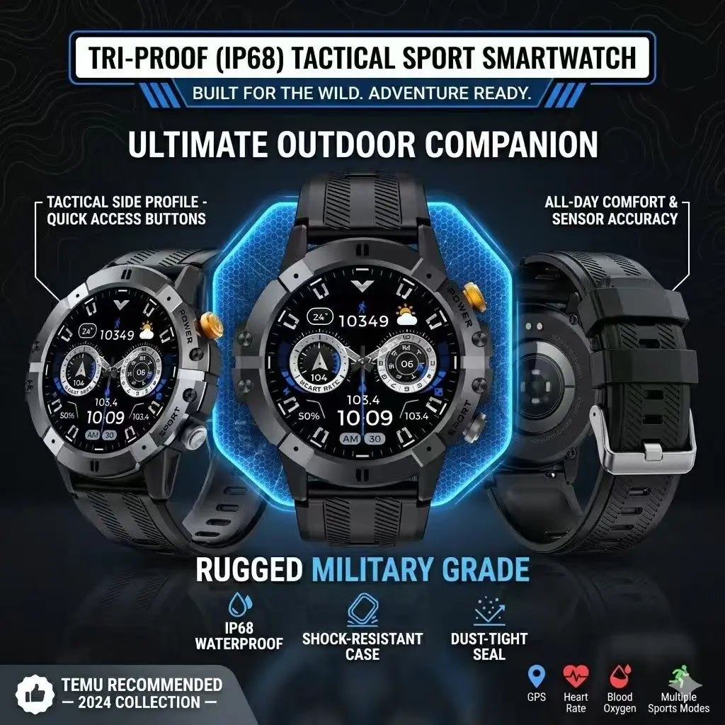 Rugged Fitness Smartwatch - 100+ Professional Sport Modes, Life Waterproof, Smart Message Notifications, Precision Sleep Tracker