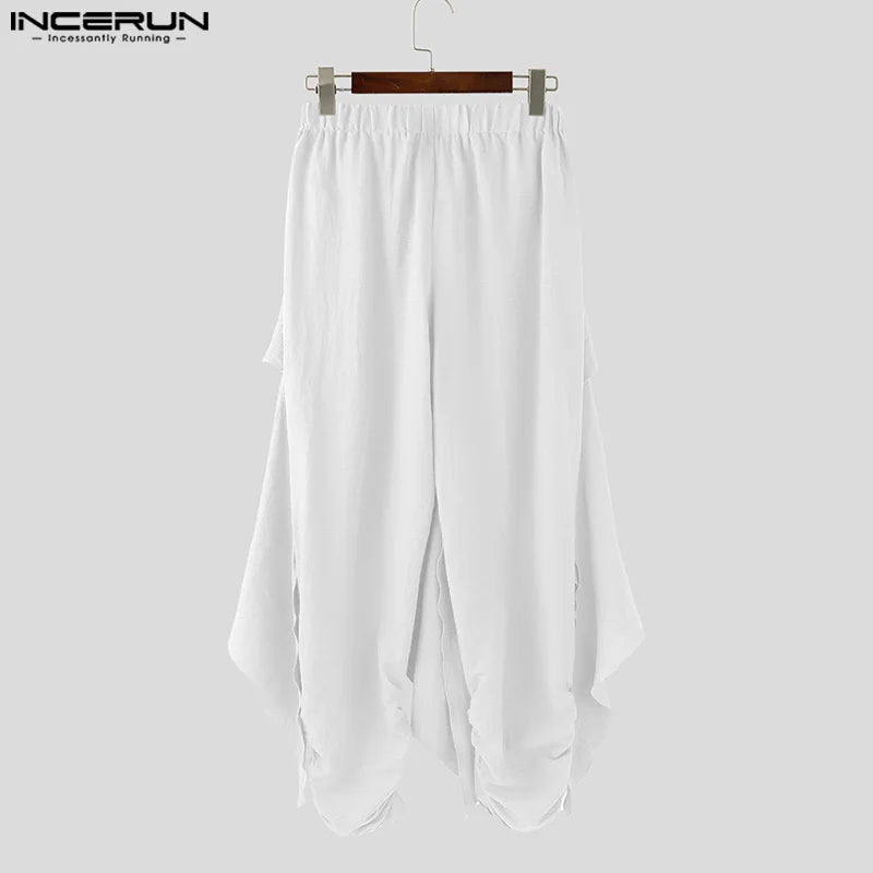 Mode INCERUN Somer Lente Mans Informele Broek Harembroek Geplooide Langbroek Straatdrag Oormaat Mansklere S-5XL