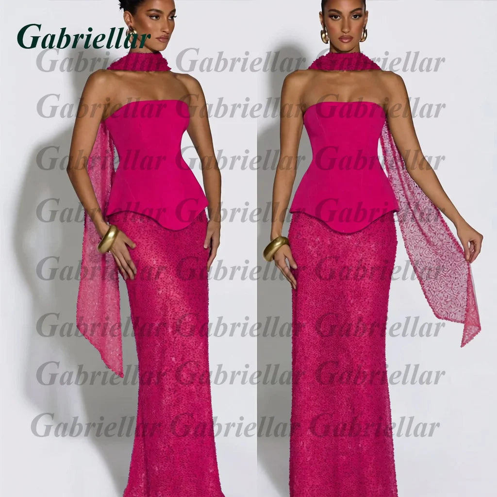 Gabriellar Fancy Bling Tulle Prom Dresses for Women Sequins and Beads Sleecveless Lacing up Special Occasion Gown Customized