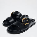 Summer New Women's Flat Bot Sandals Bla with Bule Detail Casual Thi Heel Metal Bule Slippers Faionable Casual oes