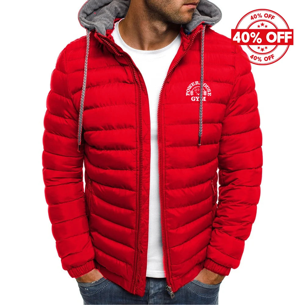 2025 Autumn And Winter Man's Solid Color Fashion Hoodies Coat Powerhouse Gym Logo Logo Print Cold-Proof Cotton-Padded Jacket